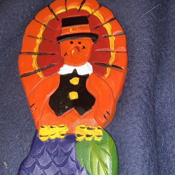Thanksgiving Hand Painted Wood Turkey Thanksgiving Decor vintage 90s - Picture 2 of 4